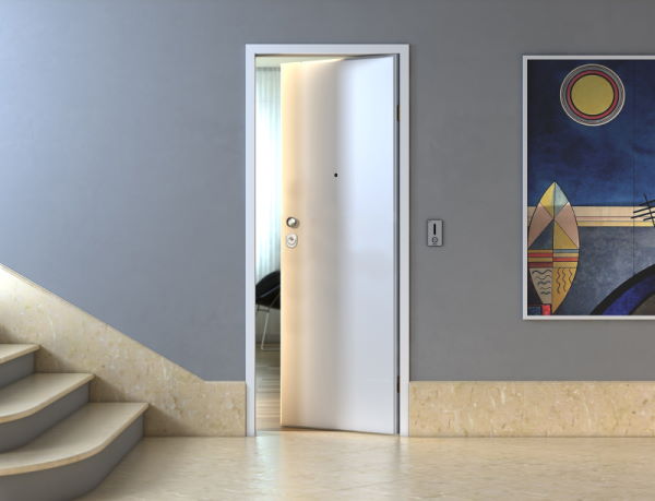 Armored door with white finish